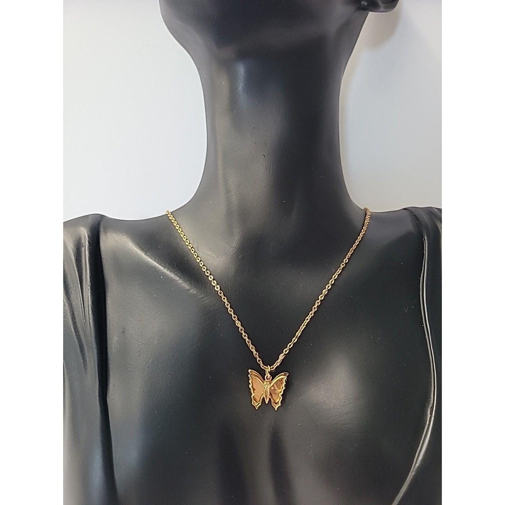 Vintage Gold Tone Butterfly Pendant Necklace Delicate Minimalist Chain Jewelry